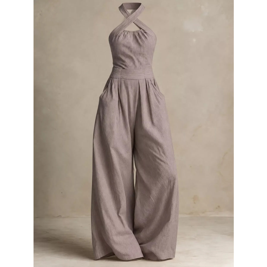 Full Size Halter Neck Wide-Leg Jumpsuit Plus Apparel and Accessories
