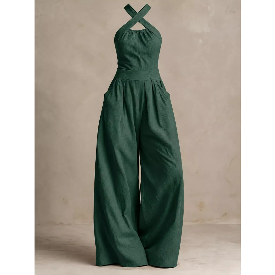 Full Size Halter Neck Wide-Leg Jumpsuit Plus Apparel and Accessories