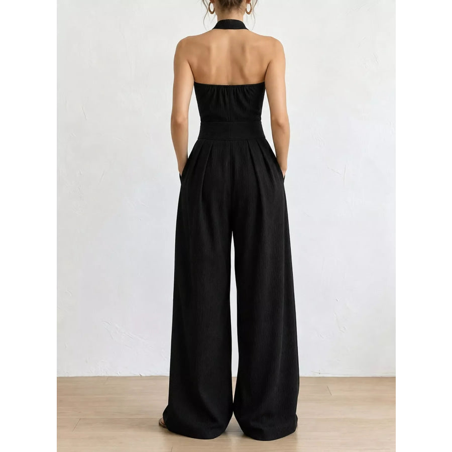 Full Size Halter Neck Wide-Leg Jumpsuit Plus Apparel and Accessories