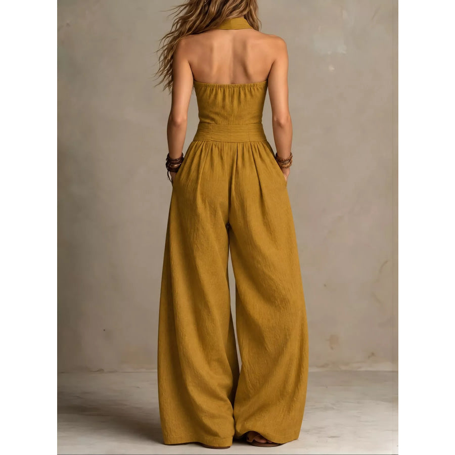 Full Size Halter Neck Wide-Leg Jumpsuit Plus Apparel and Accessories