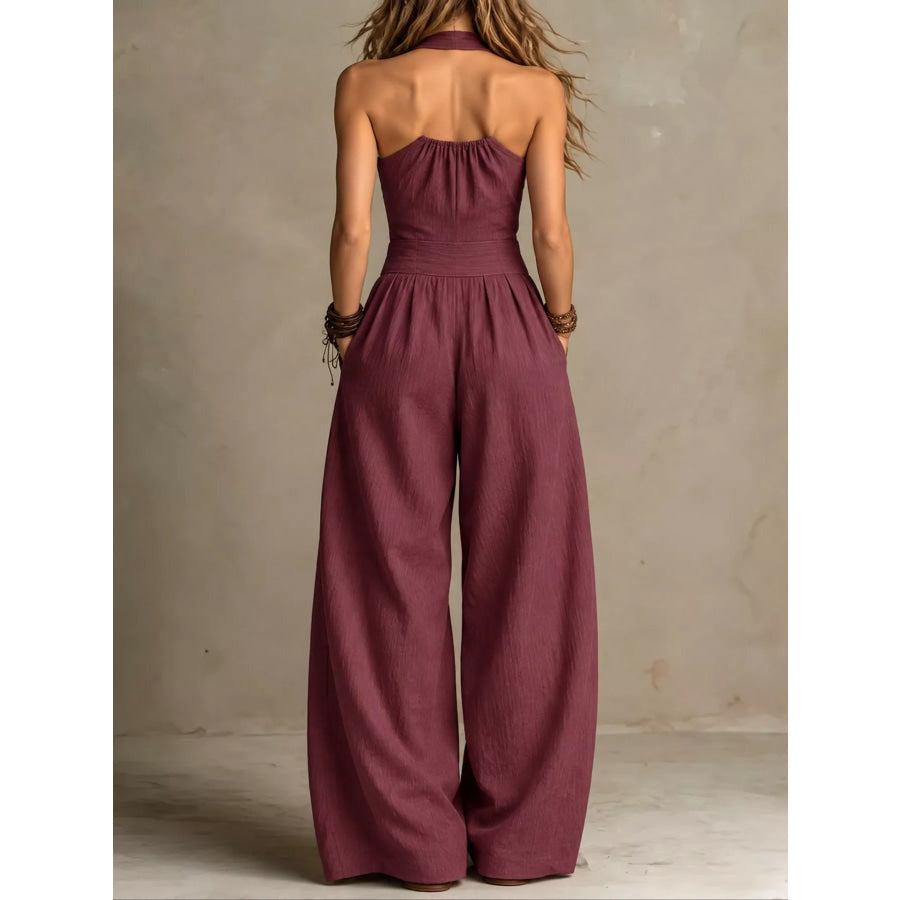 Full Size Halter Neck Wide-Leg Jumpsuit Plus Apparel and Accessories