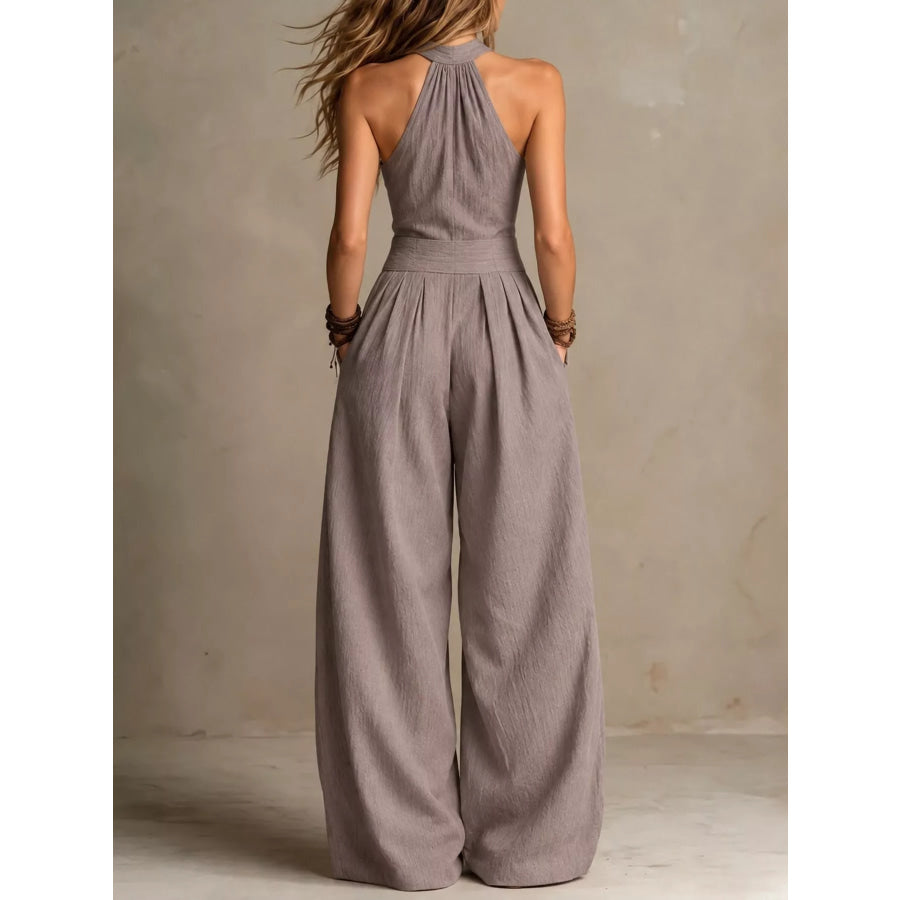 Full Size Halter Neck Wide-Leg Jumpsuit Plus Apparel and Accessories
