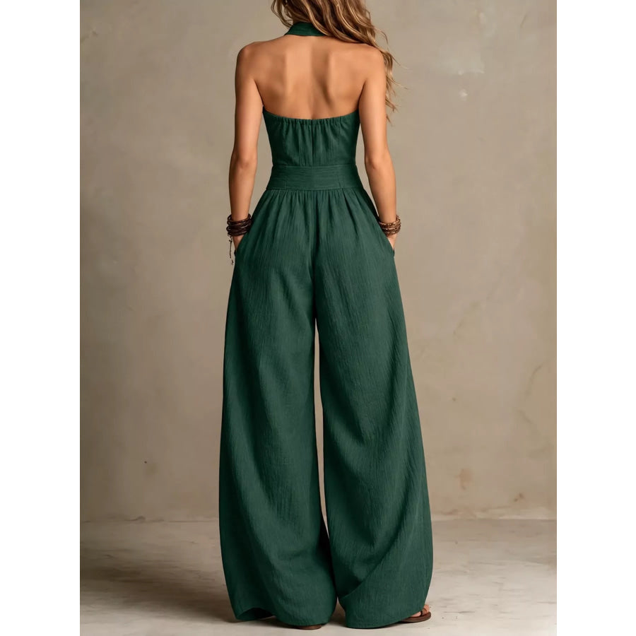 Full Size Halter Neck Wide-Leg Jumpsuit Plus Apparel and Accessories