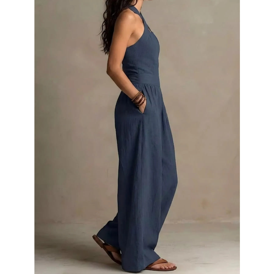 Full Size Halter Neck Wide-Leg Jumpsuit Plus Apparel and Accessories