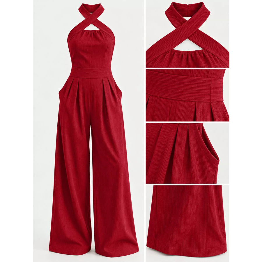 Full Size Halter Neck Wide-Leg Jumpsuit Plus Apparel and Accessories