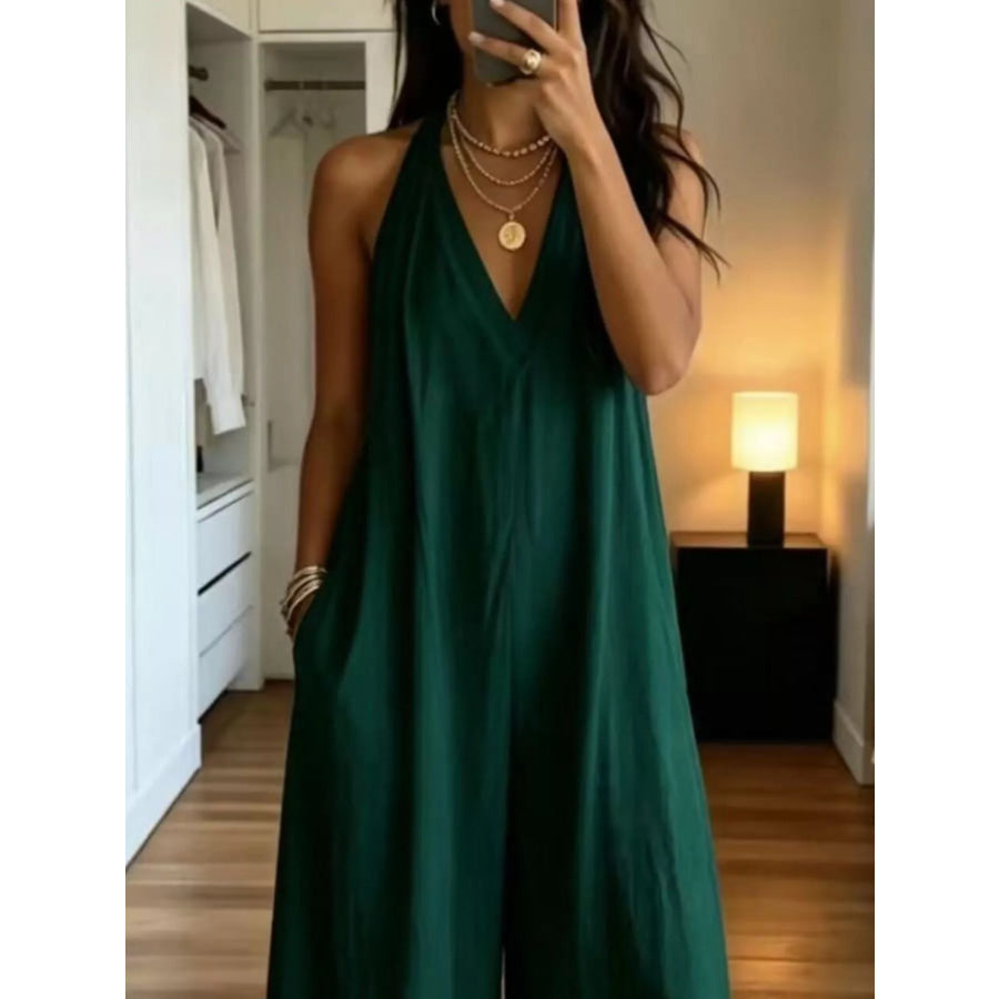 Full Size Halter Neck Wide-Leg Jumpsuit Plus Size Apparel and Accessories