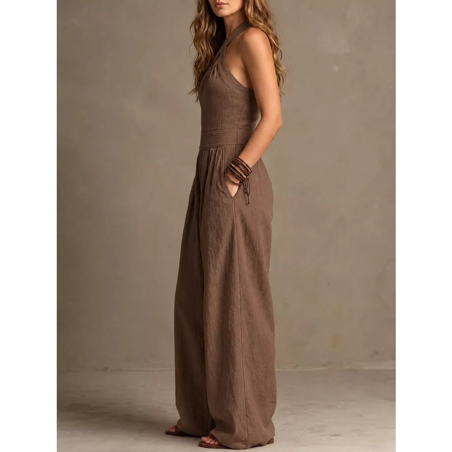 Full Size Halter Neck Wide-Leg Jumpsuit Plus Apparel and Accessories