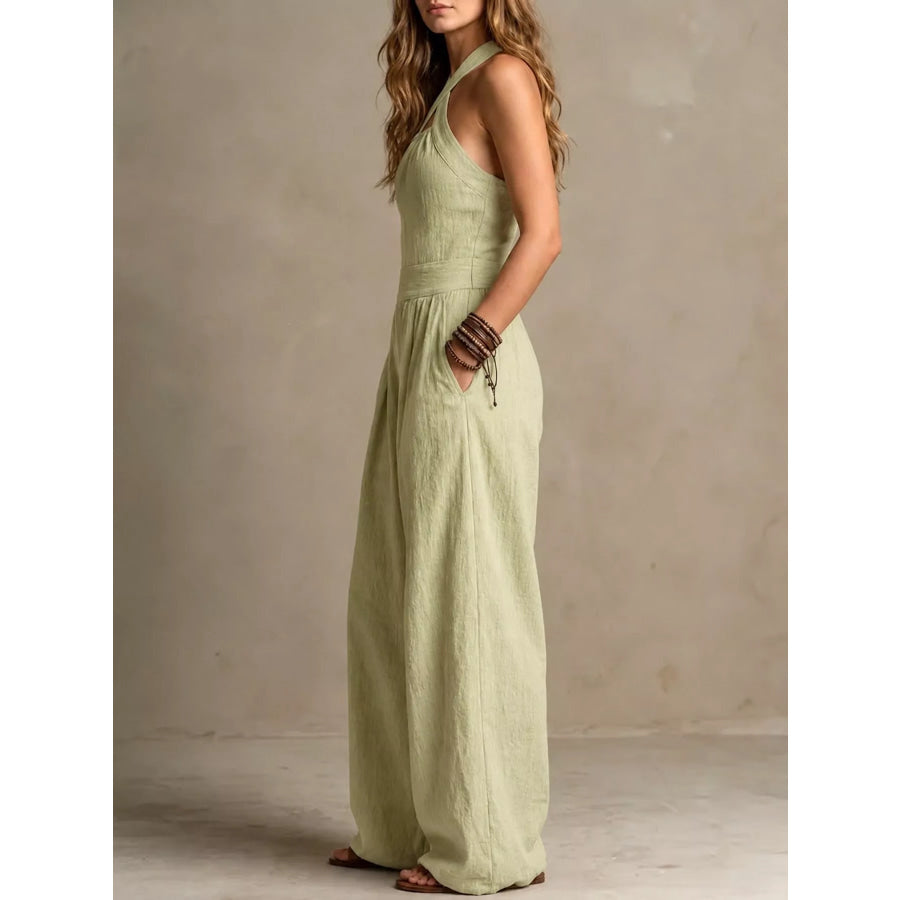 Full Size Halter Neck Wide-Leg Jumpsuit Plus Apparel and Accessories