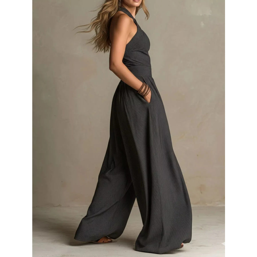 Full Size Halter Neck Wide-Leg Jumpsuit Plus Apparel and Accessories