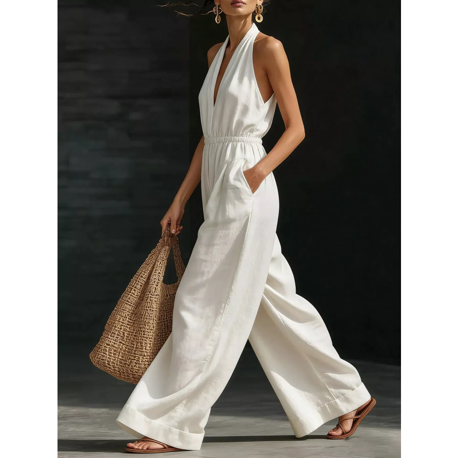 Full Size Halter Neck Wide-Leg Jumpsuit Plus Size Apparel and Accessories