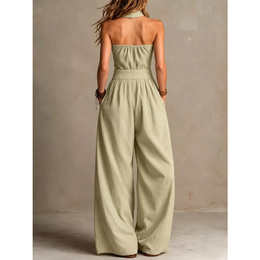 Full Size Halter Neck Wide-Leg Jumpsuit Plus Apparel and Accessories