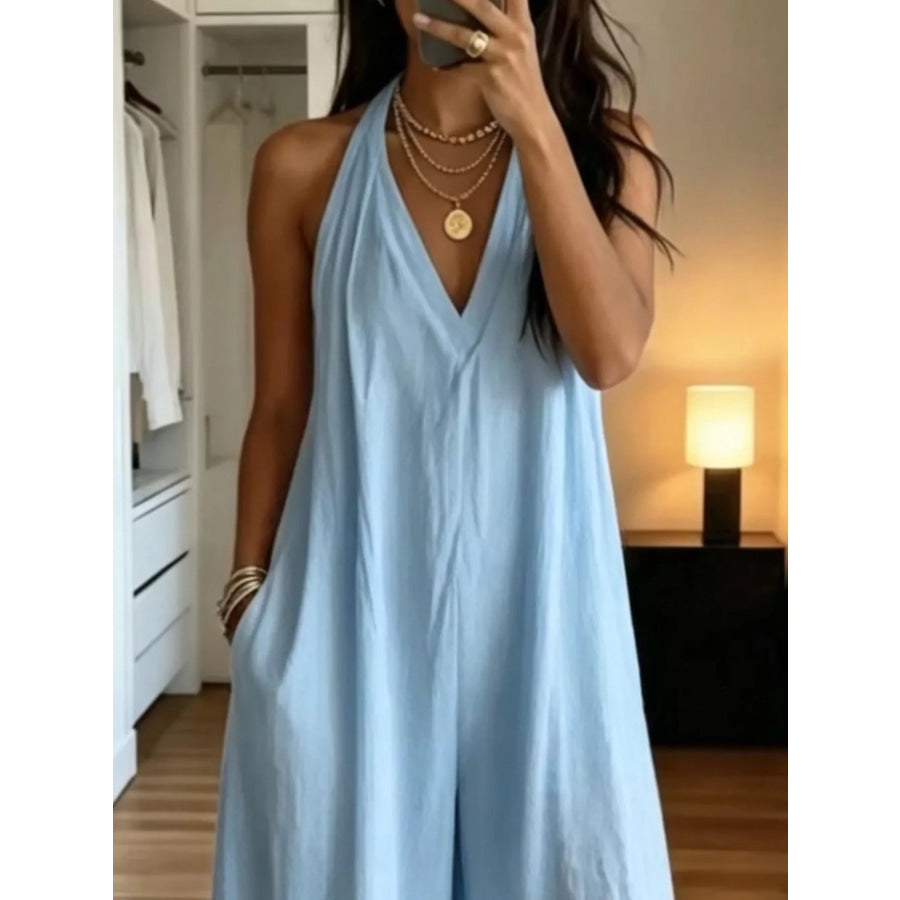 Full Size Halter Neck Wide-Leg Jumpsuit Plus Size Apparel and Accessories