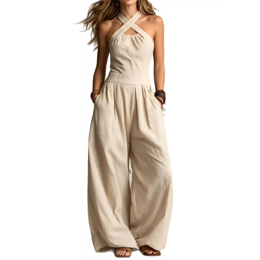 Full Size Halter Neck Wide-Leg Jumpsuit Plus Apparel and Accessories