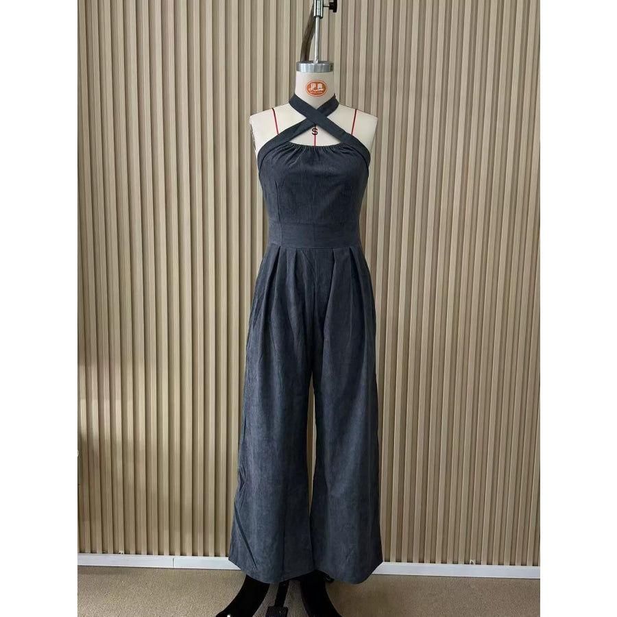 Full Size Halter Neck Wide-Leg Jumpsuit Plus Apparel and Accessories