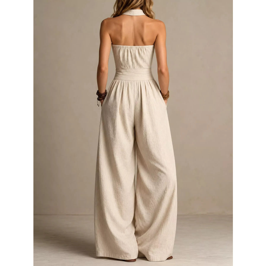 Full Size Halter Neck Wide-Leg Jumpsuit Plus Apparel and Accessories