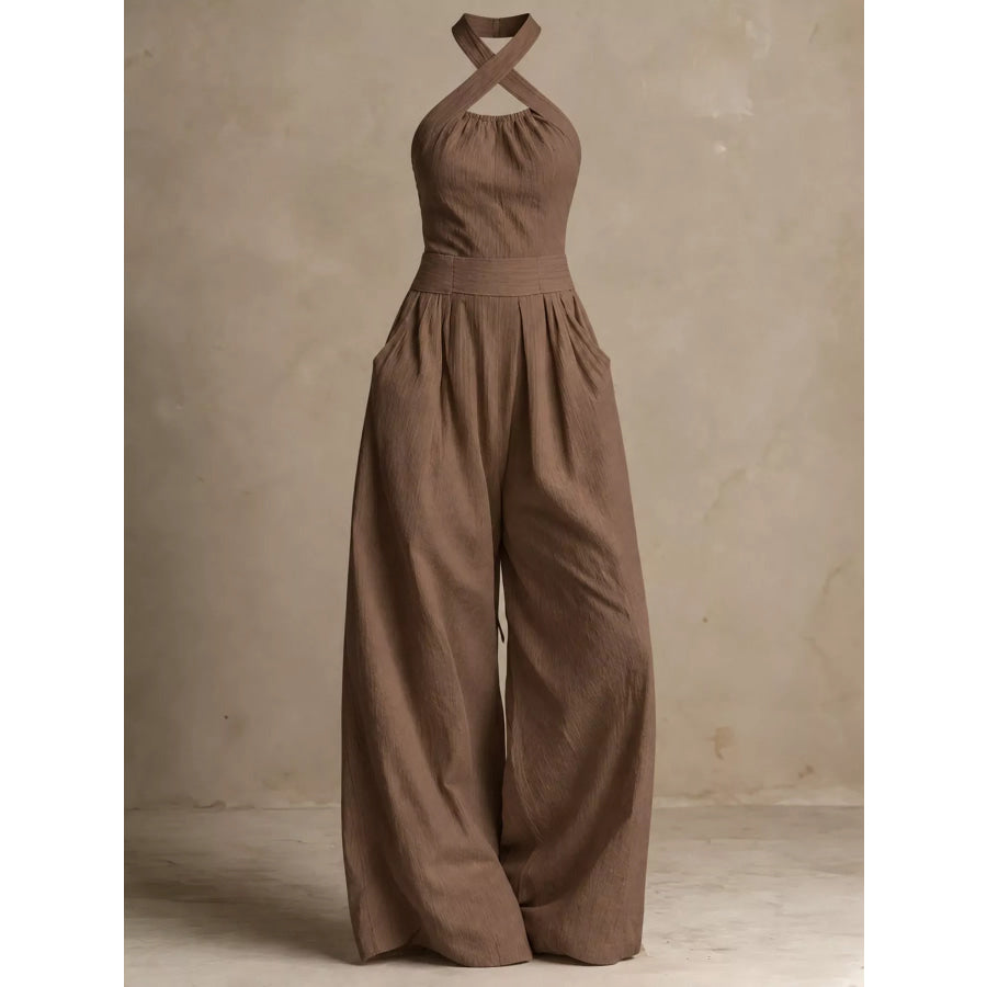 Full Size Halter Neck Wide-Leg Jumpsuit Plus Apparel and Accessories