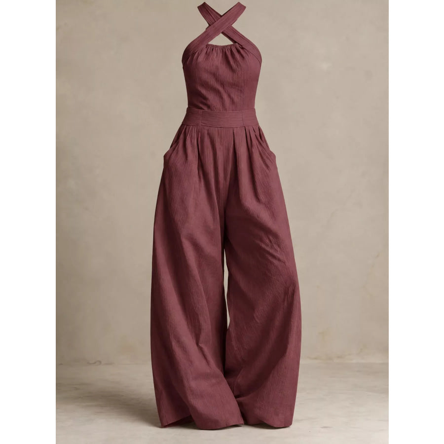 Full Size Halter Neck Wide-Leg Jumpsuit Plus Apparel and Accessories