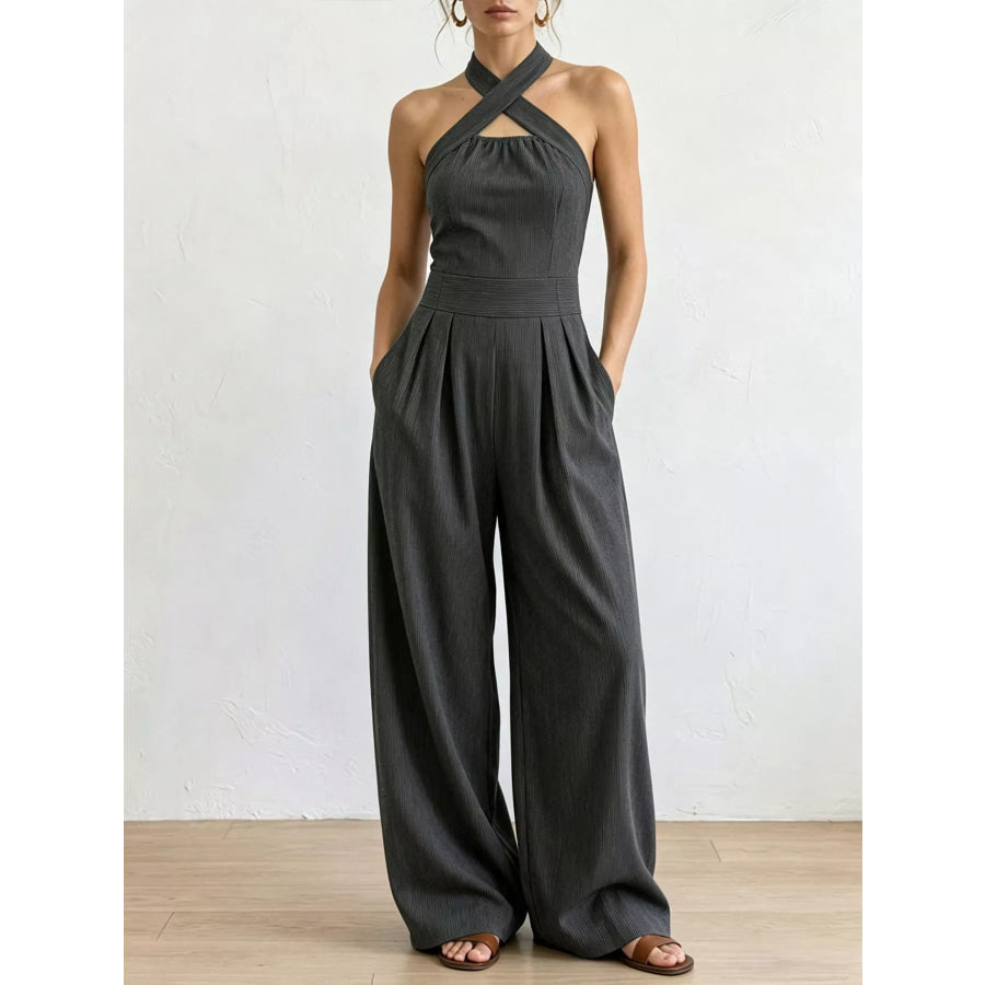 Full Size Halter Neck Wide-Leg Jumpsuit Plus Apparel and Accessories