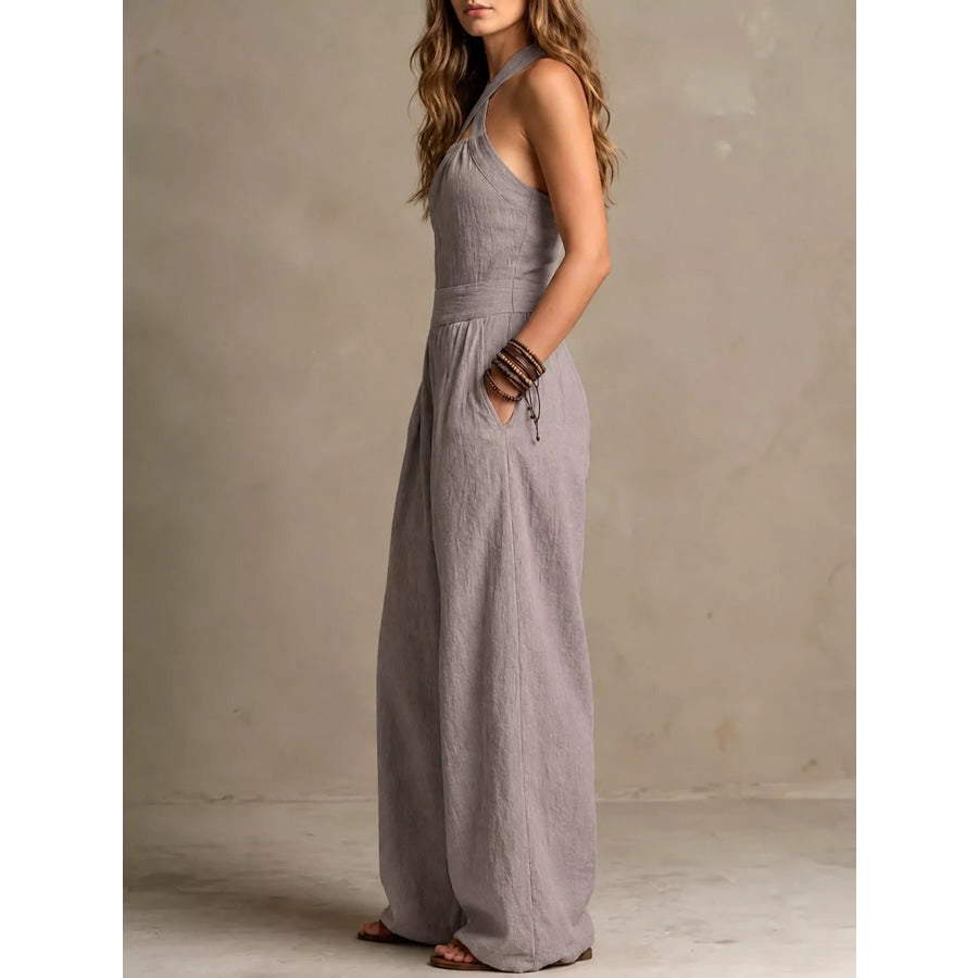 Full Size Halter Neck Wide-Leg Jumpsuit Plus Apparel and Accessories