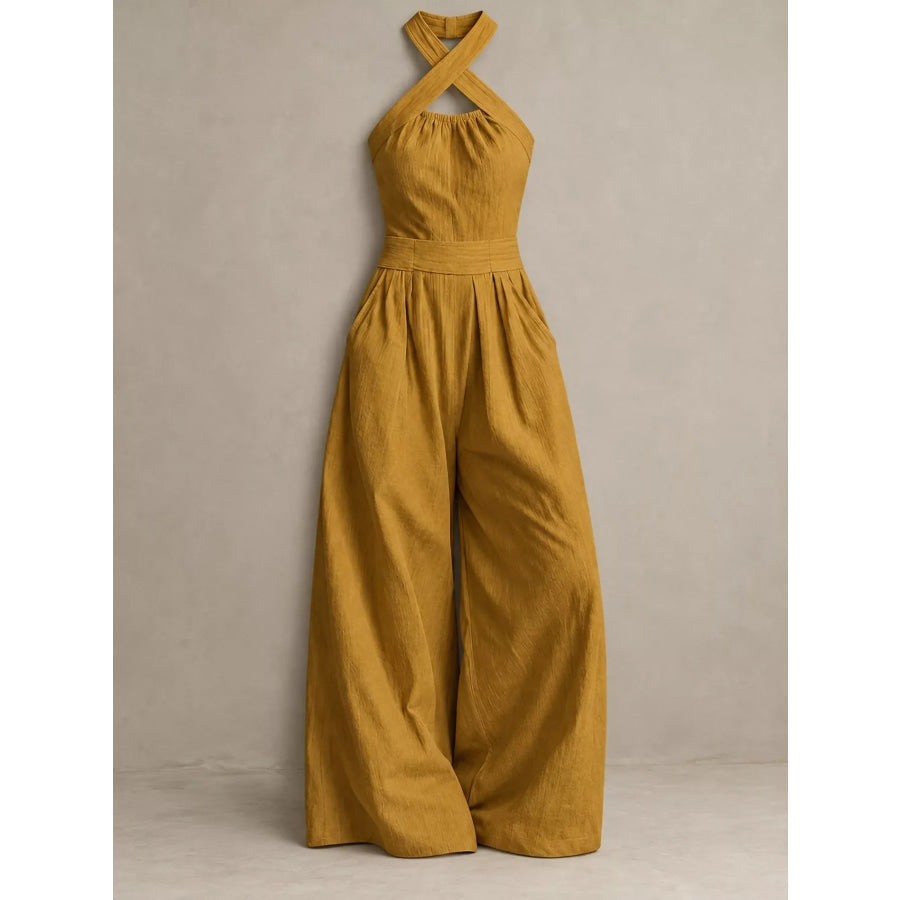 Full Size Halter Neck Wide-Leg Jumpsuit Plus Apparel and Accessories
