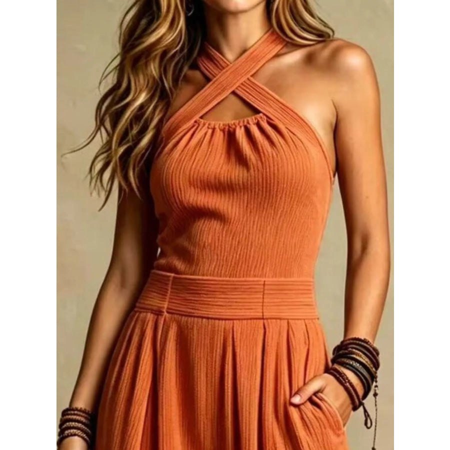 Full Size Halter Neck Wide-Leg Jumpsuit Plus Apparel and Accessories