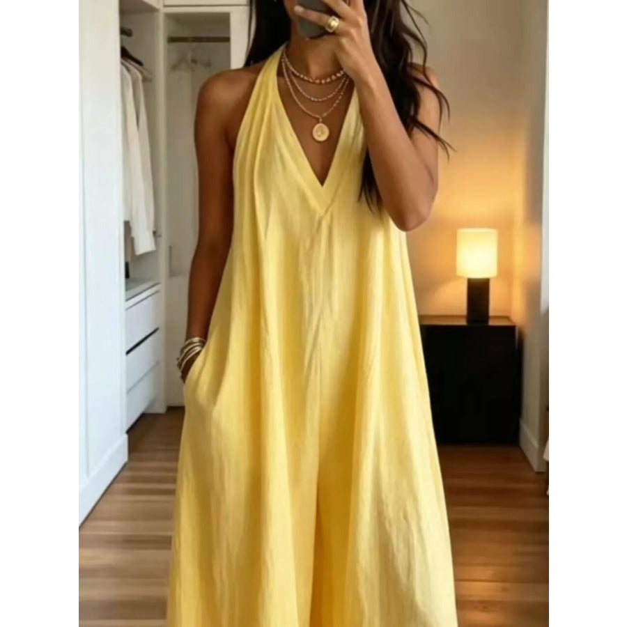 Full Size Halter Neck Wide-Leg Jumpsuit Plus Size Apparel and Accessories