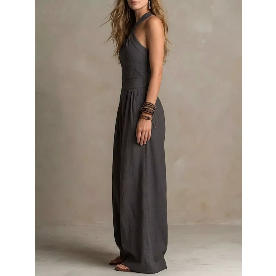 Full Size Halter Neck Wide-Leg Jumpsuit Plus Apparel and Accessories