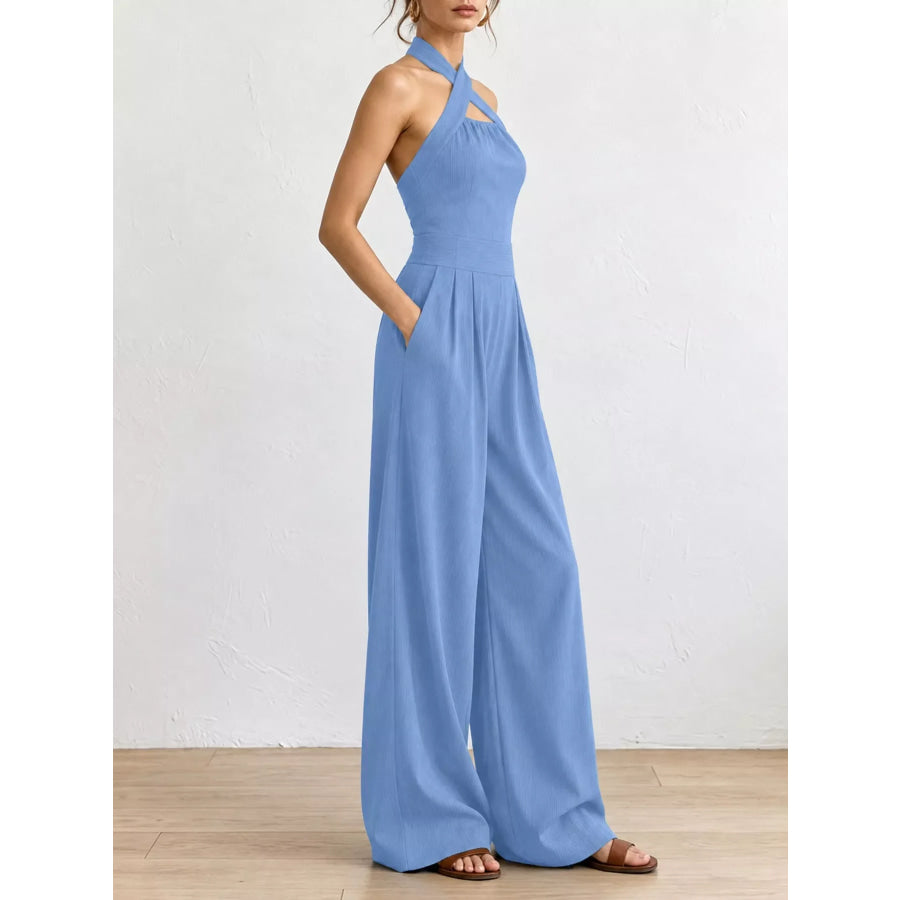 Full Size Halter Neck Wide-Leg Jumpsuit Plus Apparel and Accessories