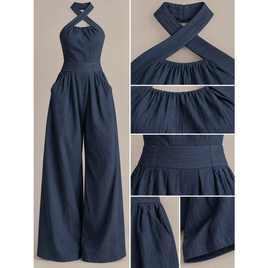 Full Size Halter Neck Wide-Leg Jumpsuit Plus Apparel and Accessories