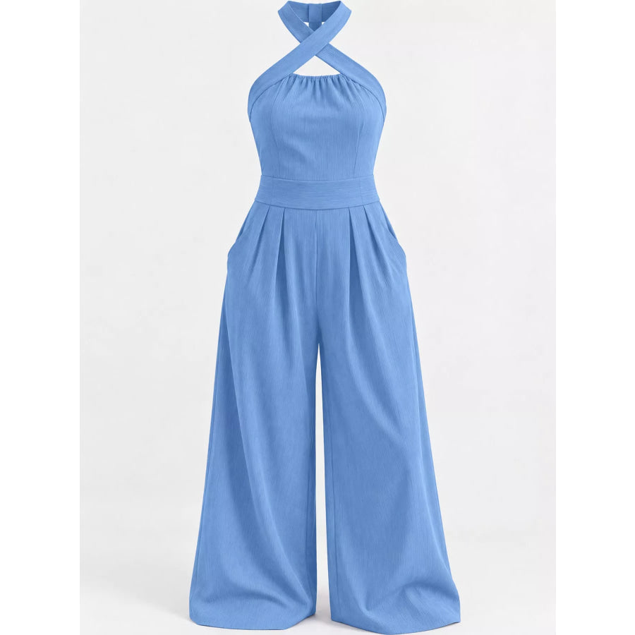 Full Size Halter Neck Wide-Leg Jumpsuit Plus Apparel and Accessories