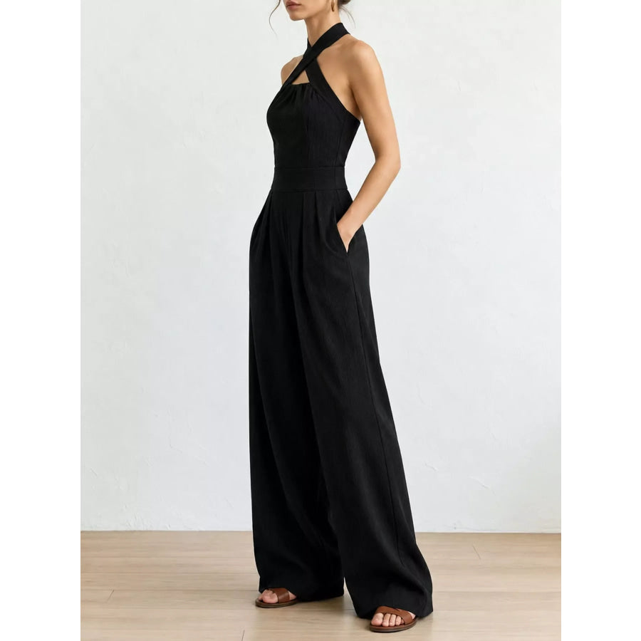 Full Size Halter Neck Wide-Leg Jumpsuit Plus Apparel and Accessories