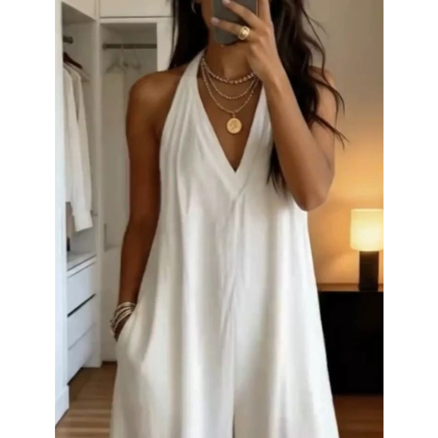 Full Size Halter Neck Wide-Leg Jumpsuit Plus Size Apparel and Accessories