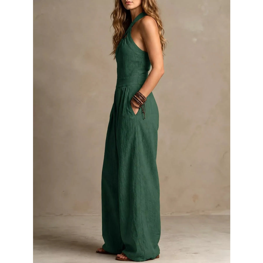 Full Size Halter Neck Wide-Leg Jumpsuit Plus Apparel and Accessories