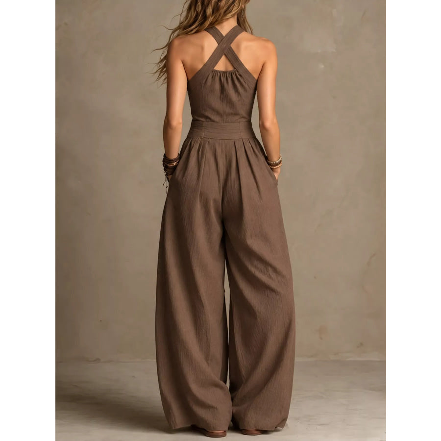 Full Size Halter Neck Wide-Leg Jumpsuit Plus Apparel and Accessories