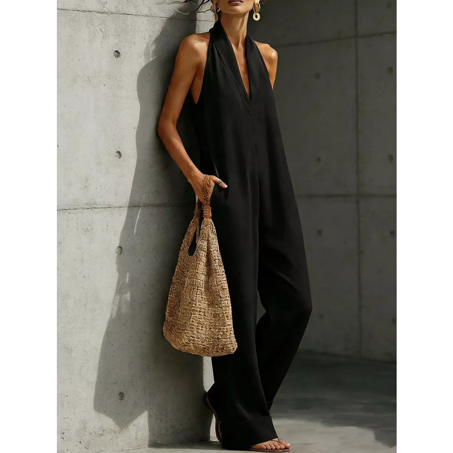 Full Size Halter Neck Wide-Leg Jumpsuit Plus Apparel and Accessories
