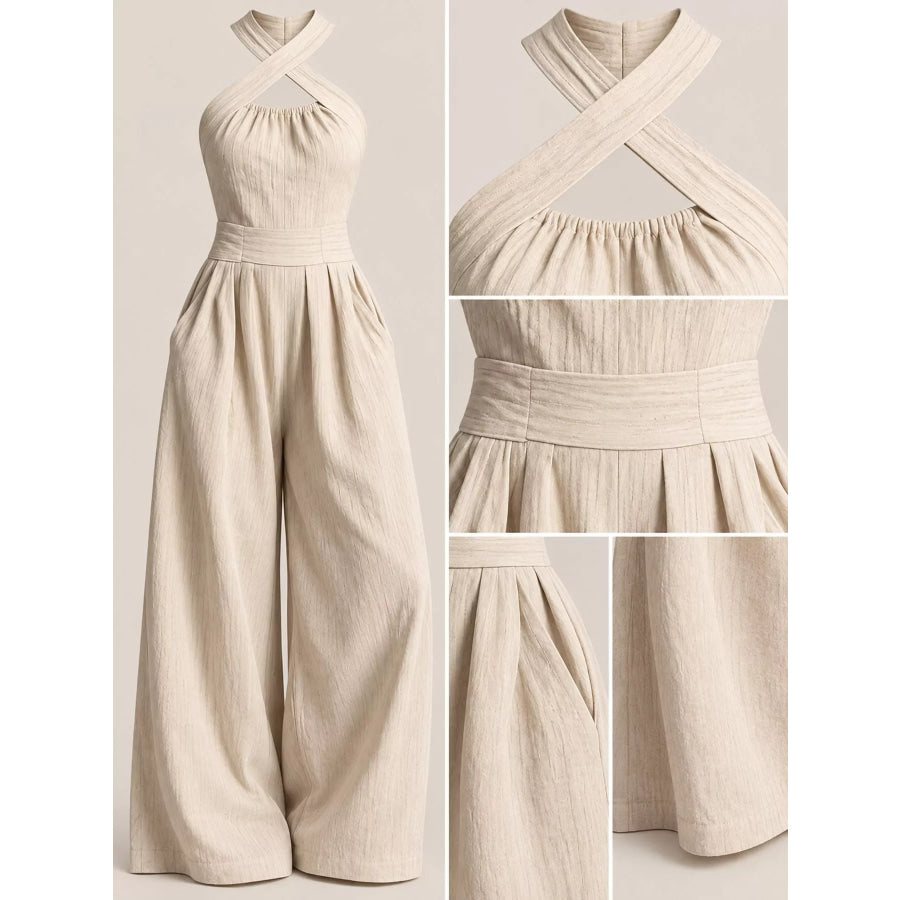 Full Size Halter Neck Wide-Leg Jumpsuit Plus Apparel and Accessories