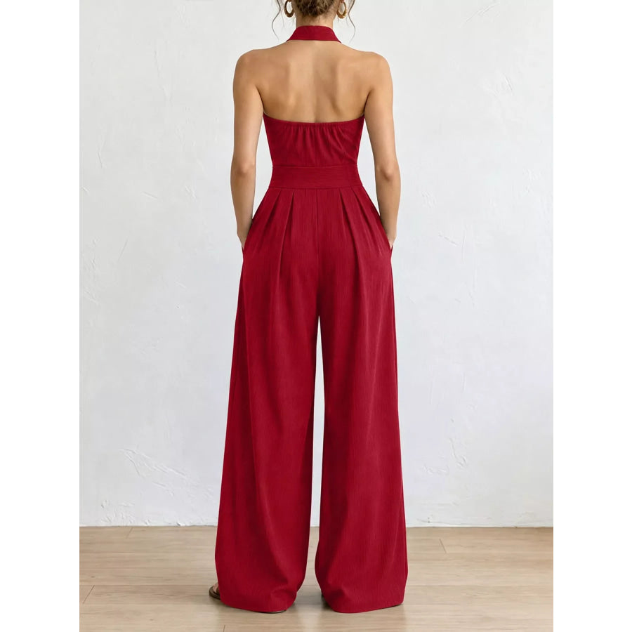 Full Size Halter Neck Wide-Leg Jumpsuit Plus Apparel and Accessories