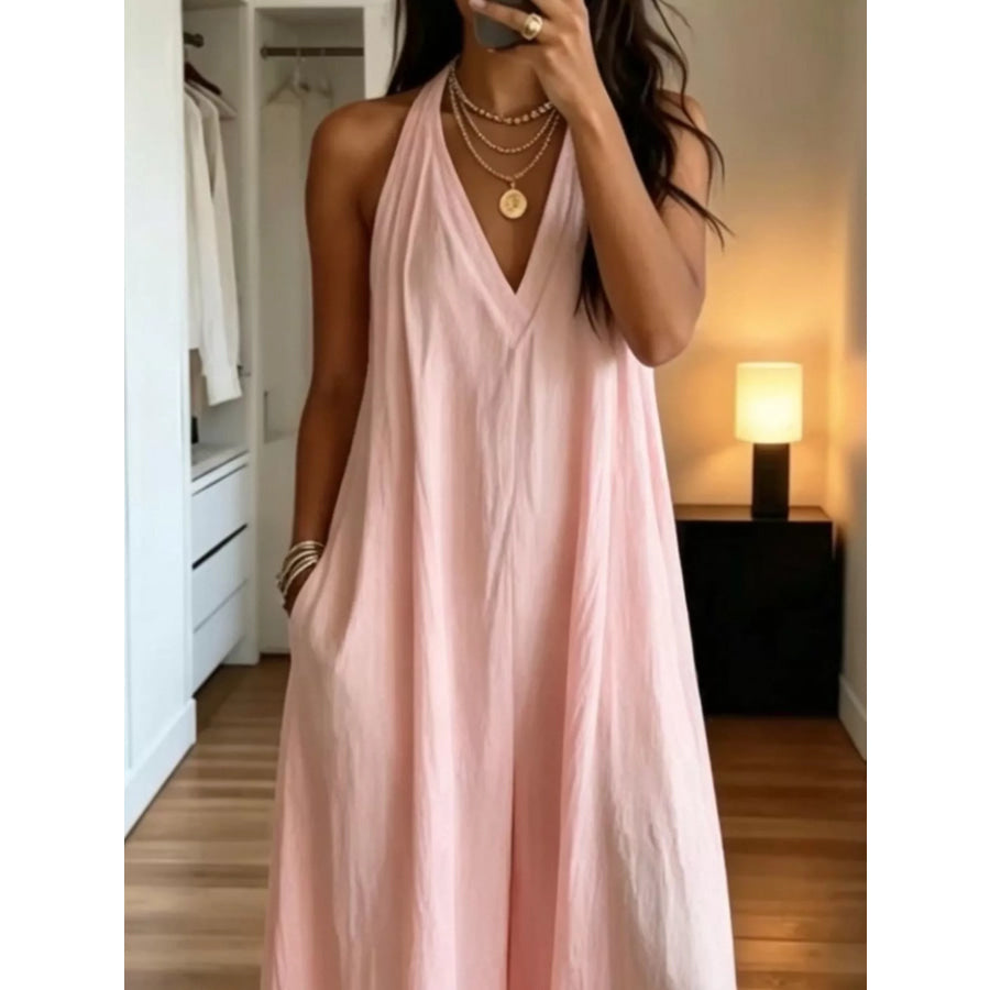 Full Size Halter Neck Wide-Leg Jumpsuit Plus Size Apparel and Accessories