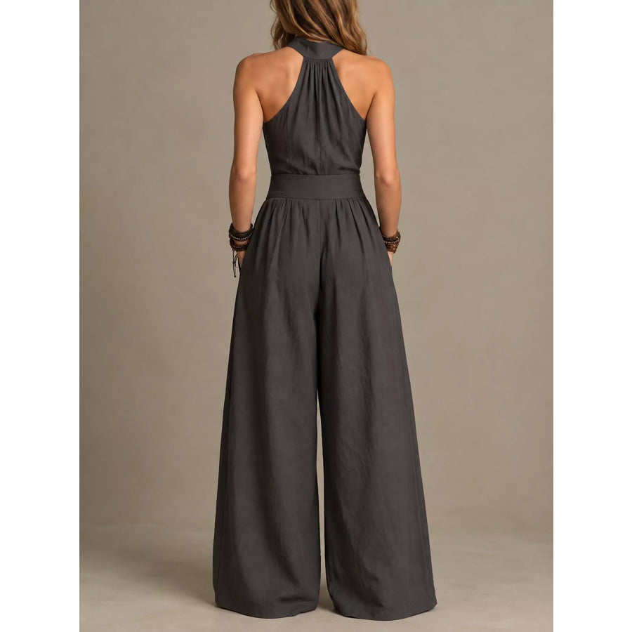 Full Size Halter Neck Wide-Leg Jumpsuit Plus Apparel and Accessories