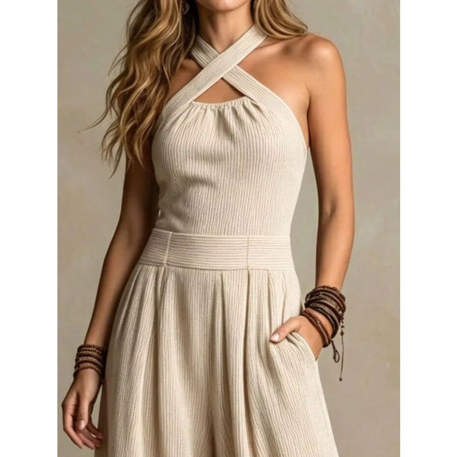 Full Size Halter Neck Wide-Leg Jumpsuit Plus Apparel and Accessories