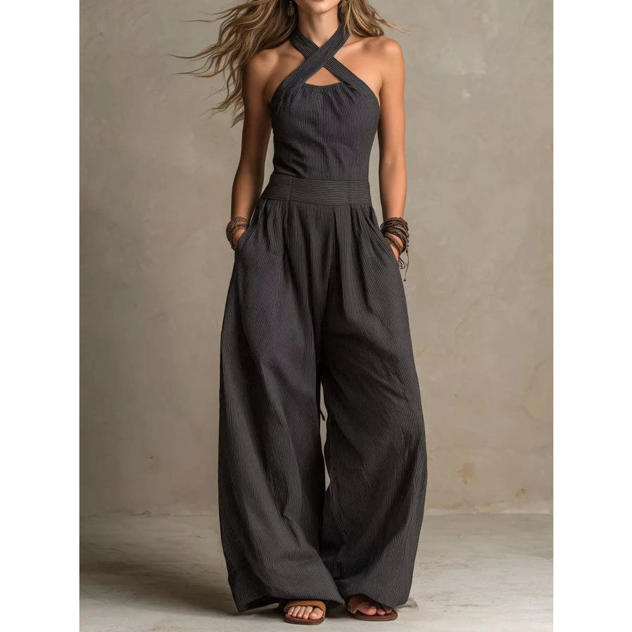 Full Size Halter Neck Wide-Leg Jumpsuit Plus Apparel and Accessories