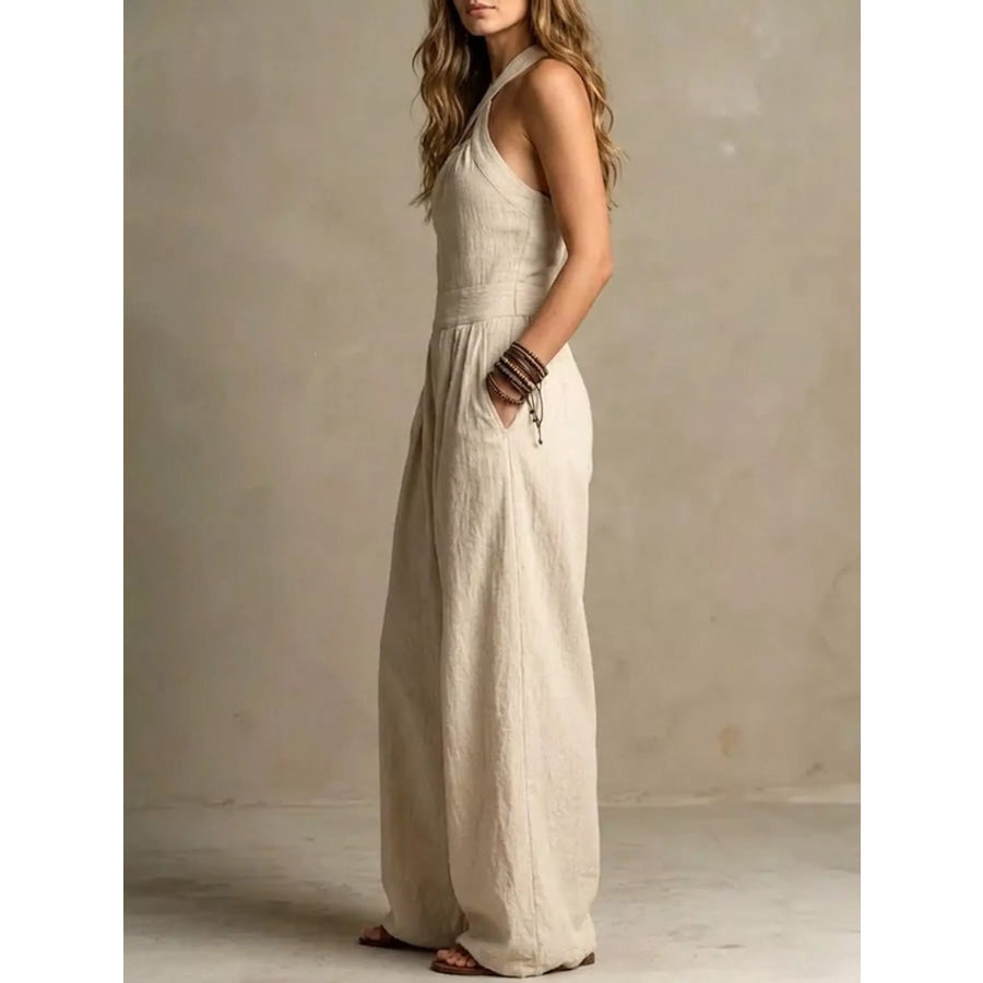 Full Size Halter Neck Wide-Leg Jumpsuit Plus Apparel and Accessories