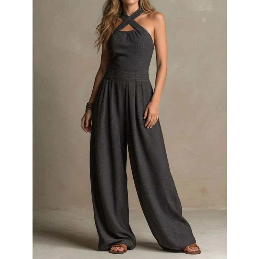 Full Size Halter Neck Wide-Leg Jumpsuit Plus Dark Gray / S Apparel and Accessories