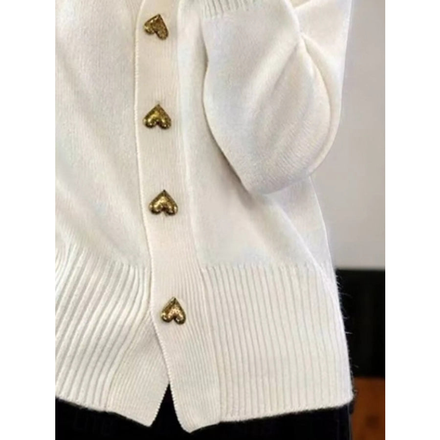 Full Size Heart-Button Knit Cardigan Plus Size Apparel and Accessories
