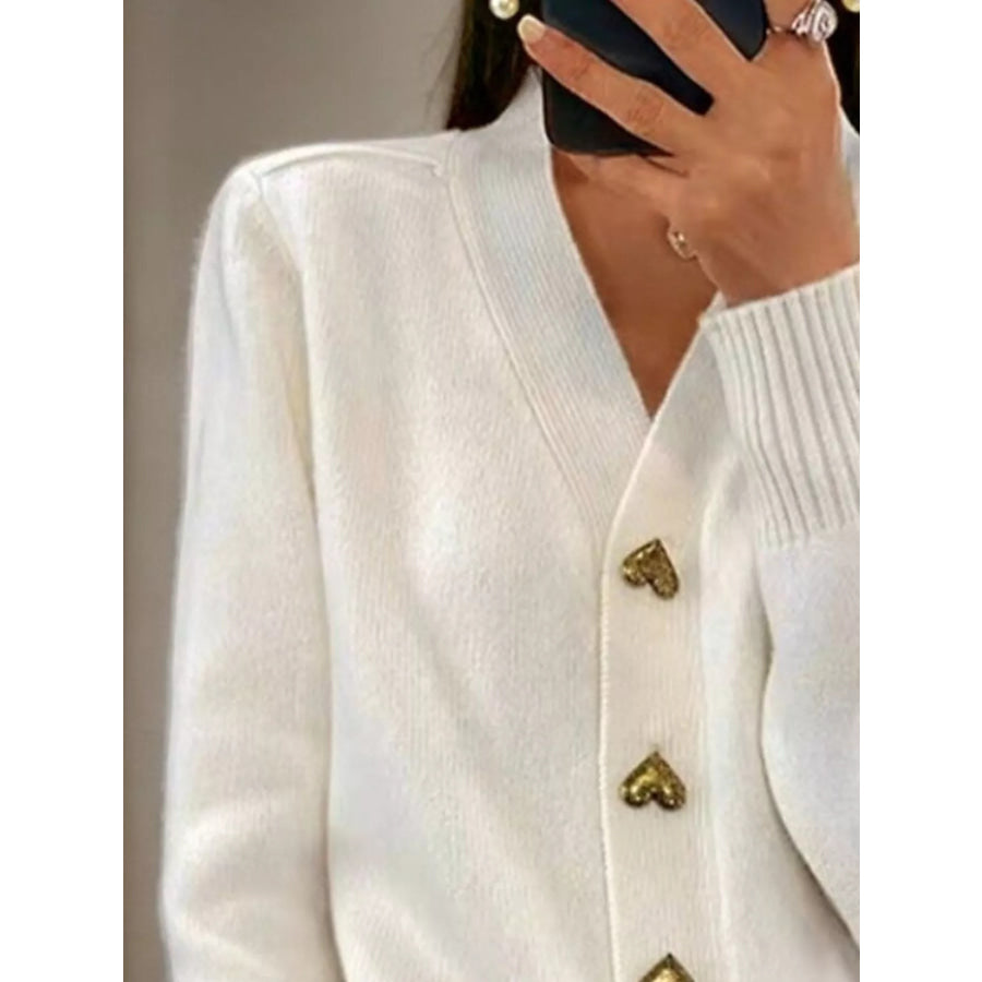Full Size Heart-Button Knit Cardigan Plus Size Apparel and Accessories