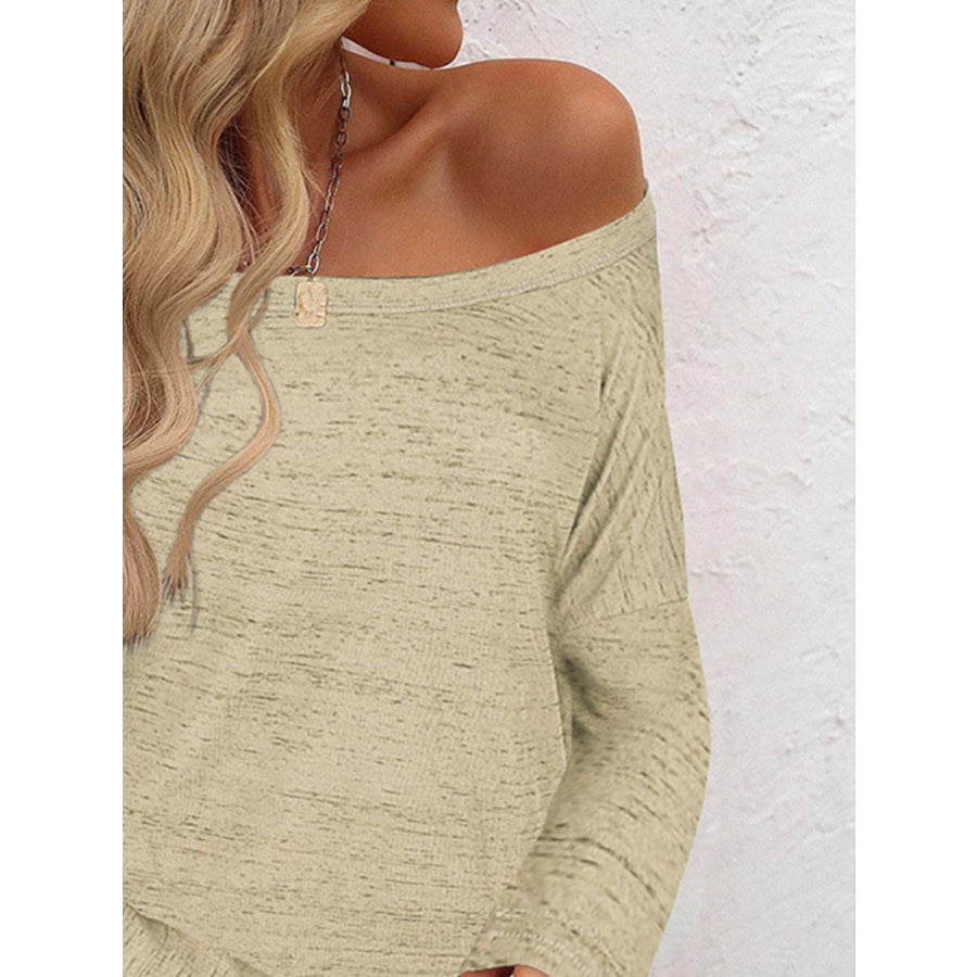 Full Size Heathered Long Sleeve Top Tan / S Apparel and Accessories