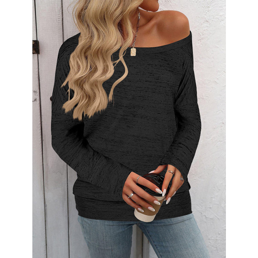 Full Size Heathered Long Sleeve Top Black / S Apparel and Accessories