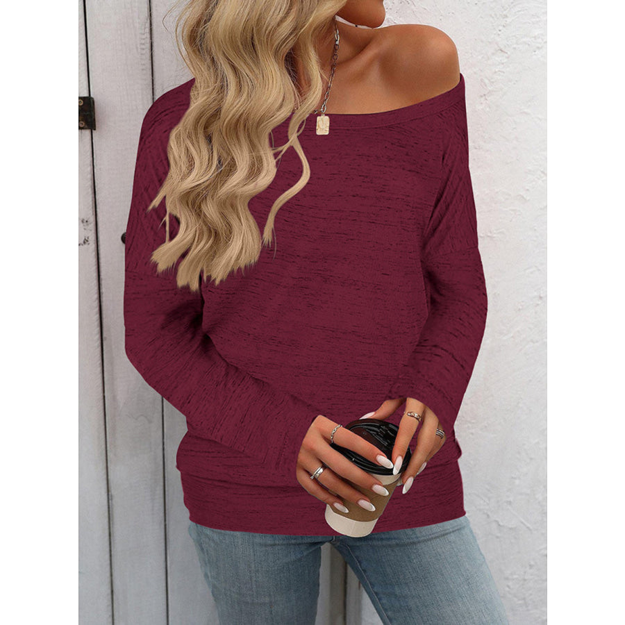 Full Size Heathered Long Sleeve Top Burgundy / S Apparel and Accessories