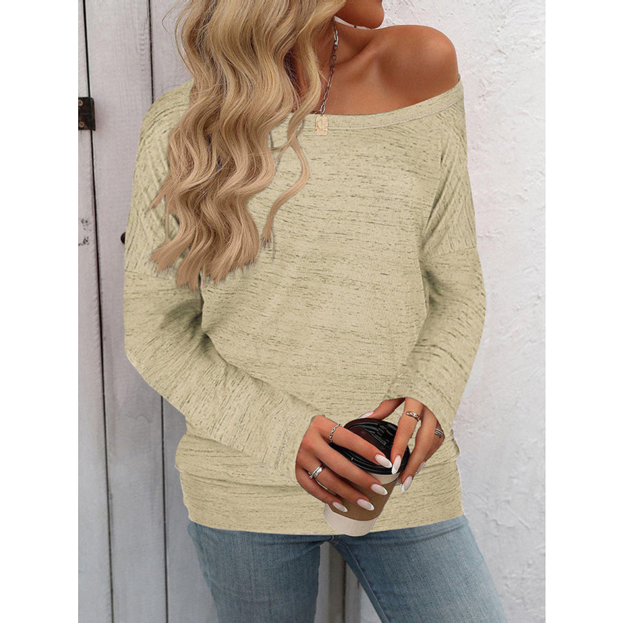 Full Size Heathered Long Sleeve Top Tan / S Apparel and Accessories