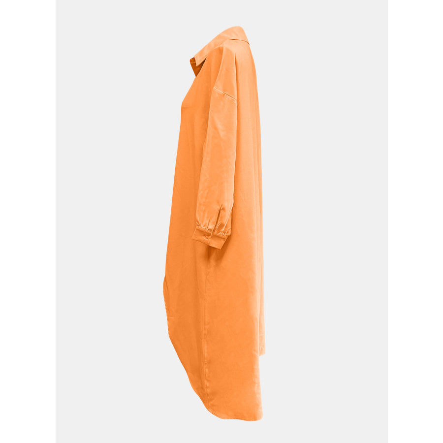 Full Size High-Low Collared Neck Long Sleeve Shirt Apparel and Accessories